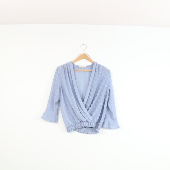 *Laffaire Blue Deep V Neck Blouse - Picture 3 of 7